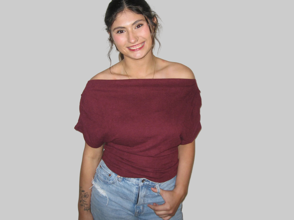 One Shoulder Short Sleeve Knit Top