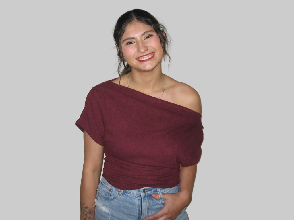 One Shoulder Short Sleeve Knit Top