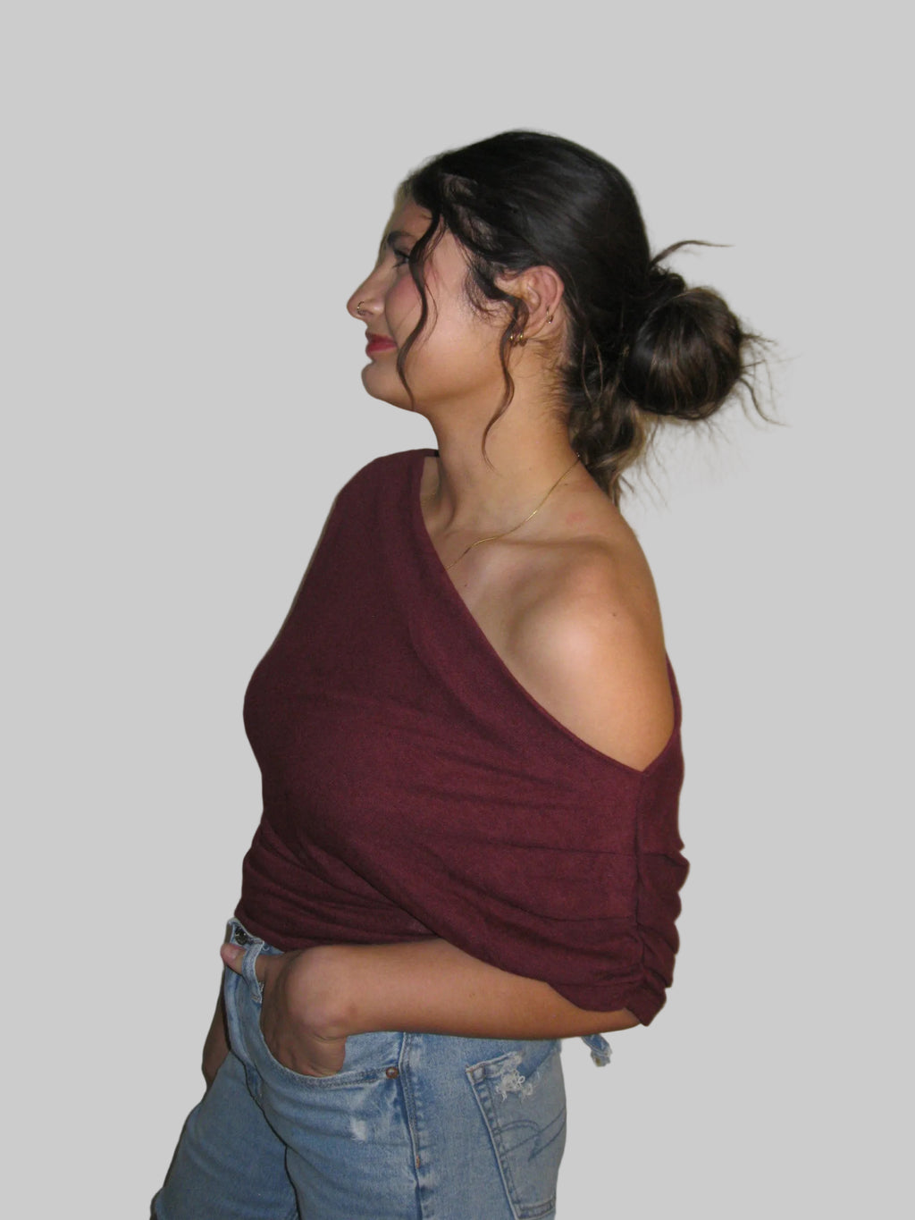 One Shoulder Short Sleeve Knit Top