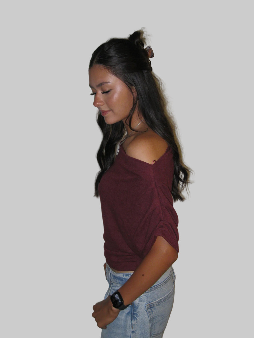 One Shoulder Short Sleeve Knit Top
