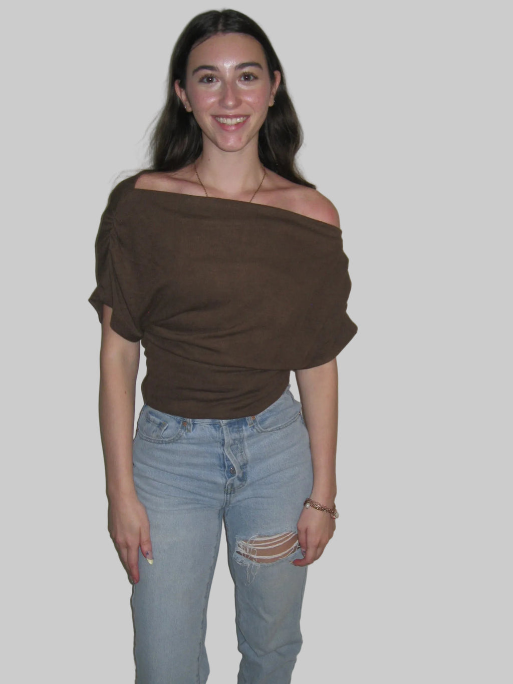 One Shoulder Short Sleeve Knit Top