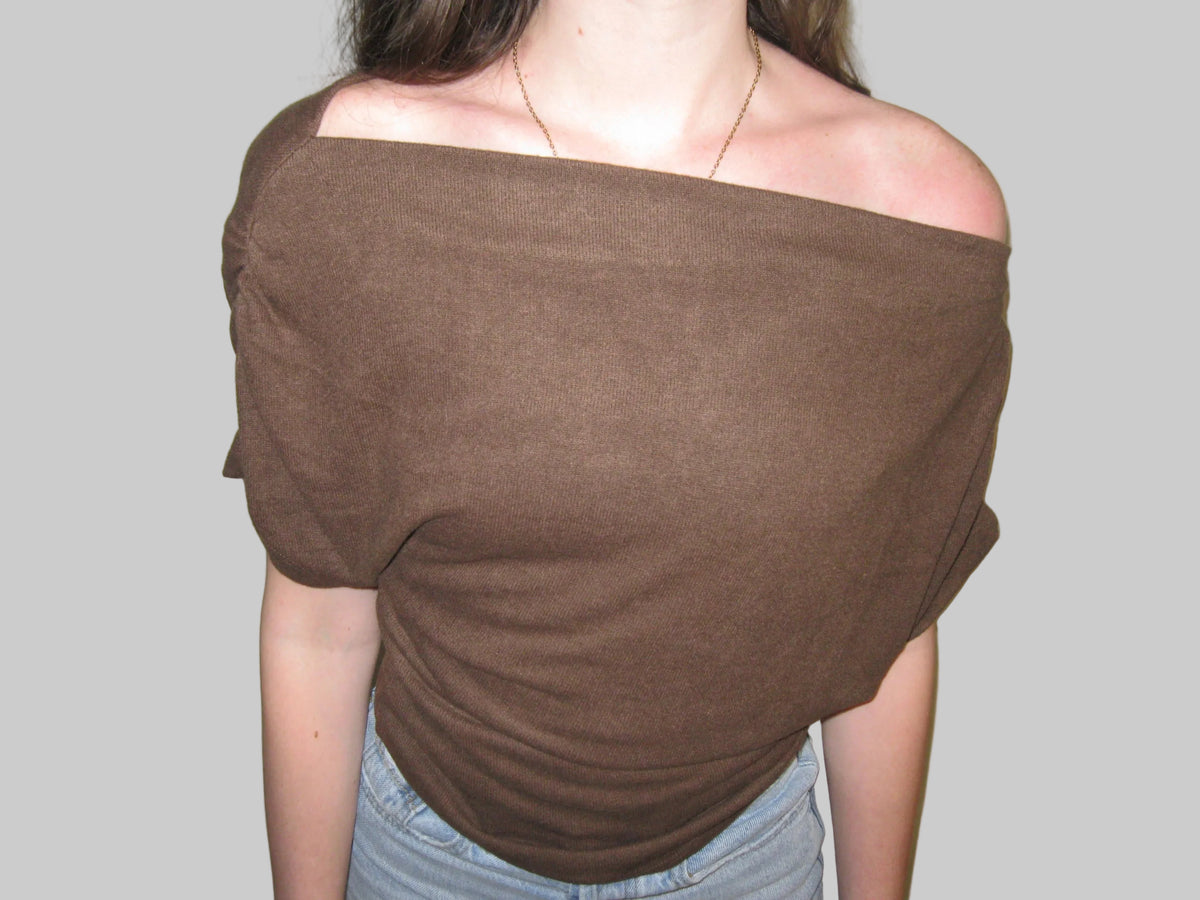 One Shoulder Short Sleeve Knit Top