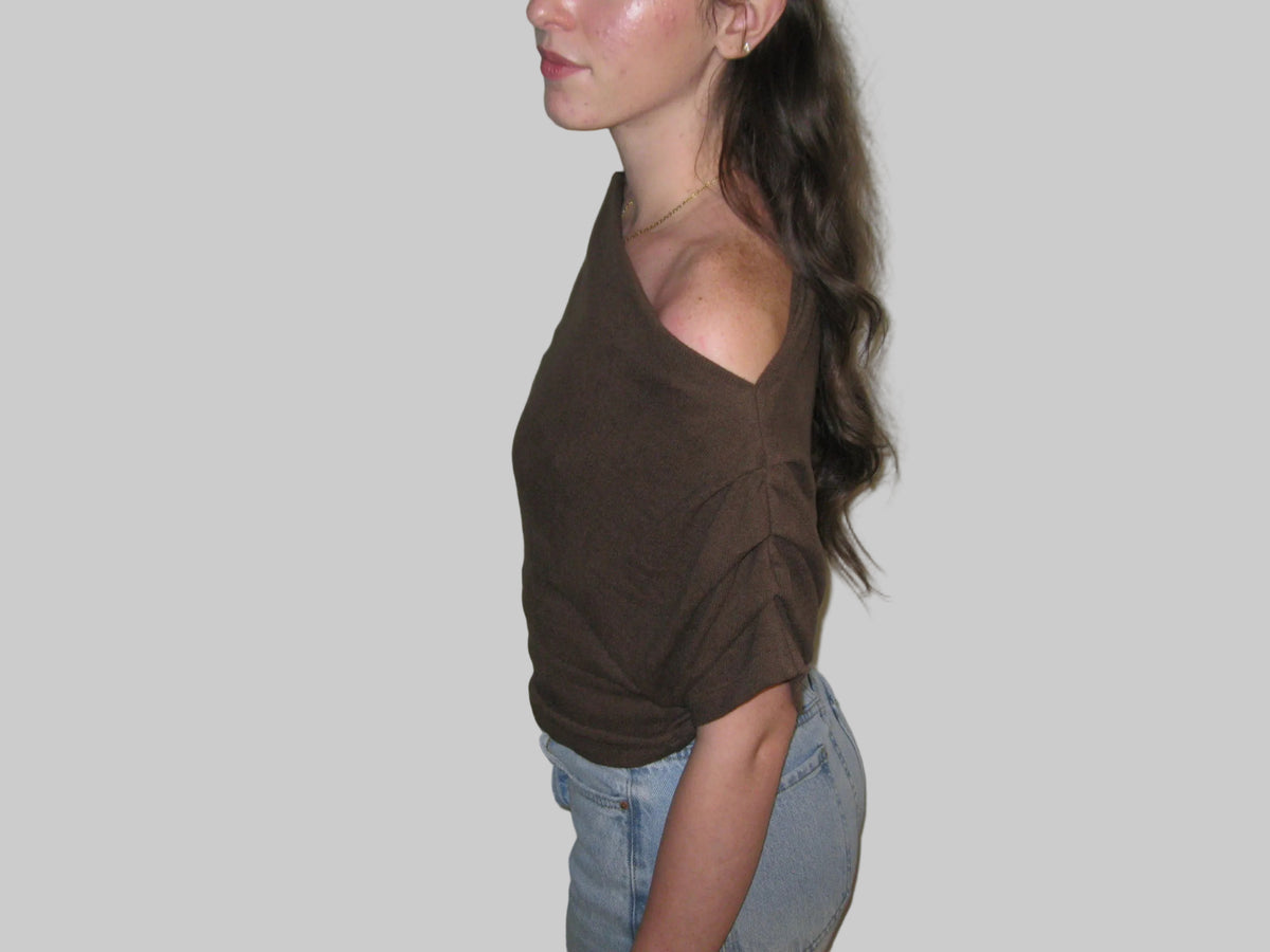 One Shoulder Short Sleeve Knit Top